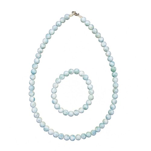 parure larimar pierres boules 8mm