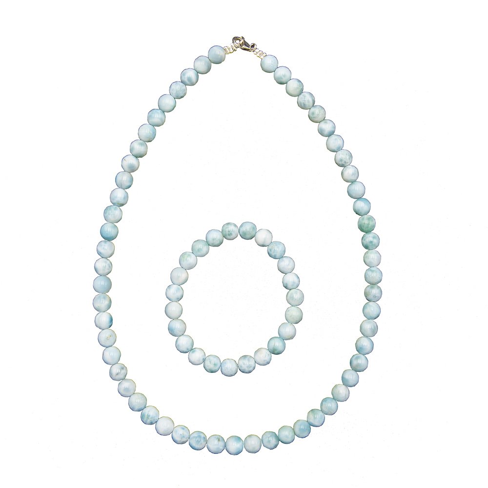 parure larimar pierres boules 8mm