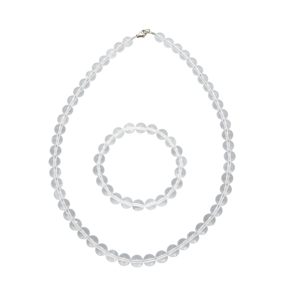parure cristal de roche pierres boules 8mm