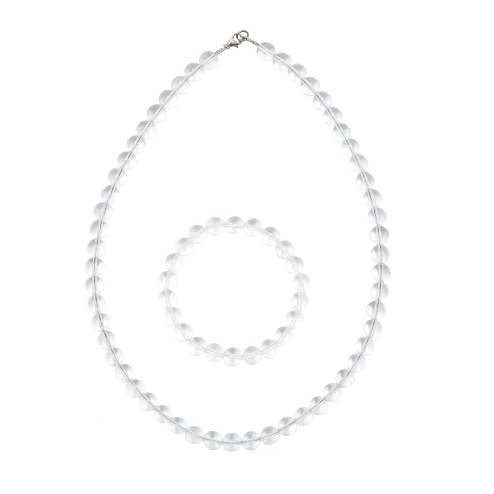 parure cristal de roche pierres boules 8mm