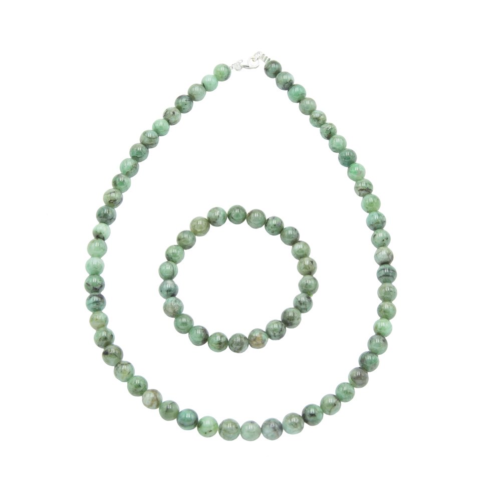 parure émeraude pierres boules 8mm