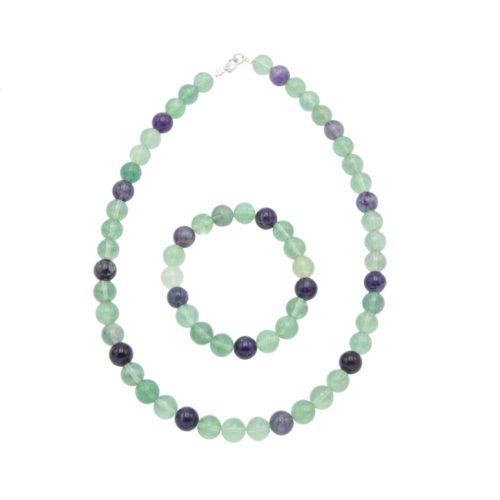 parure fluorite multicolore pierres boules 10mm