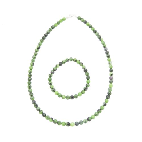 parure rubis sur zoisite pierres boules 6mm