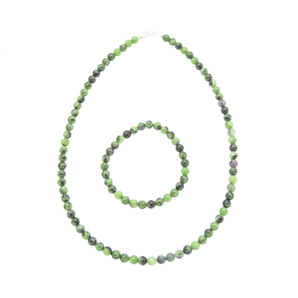 parure rubis sur zoisite pierres boules 6mm