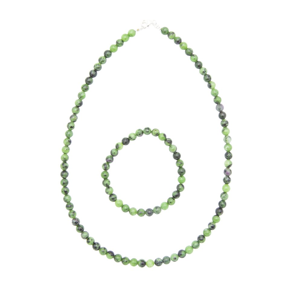 parure rubis sur zoisite pierres boules 6mm