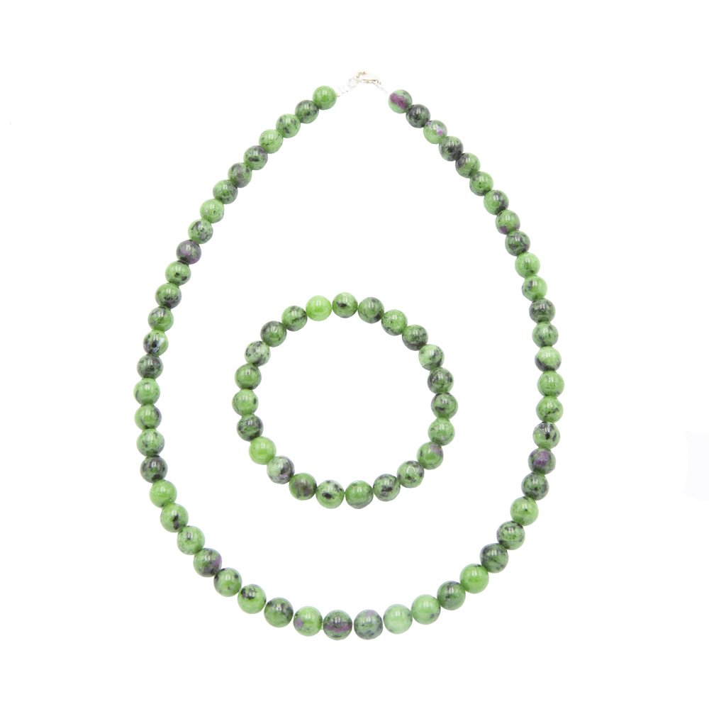 parure rubis sur zoisite pierres boules 8mm