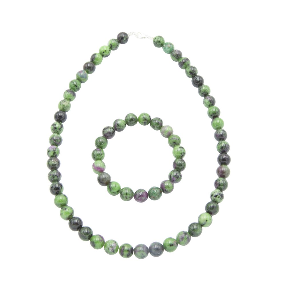 parure rubis sur zoisite pierres boules 10mm