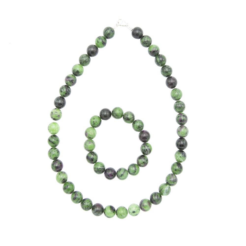 parure rubis sur zoisite pierres boules 12mm