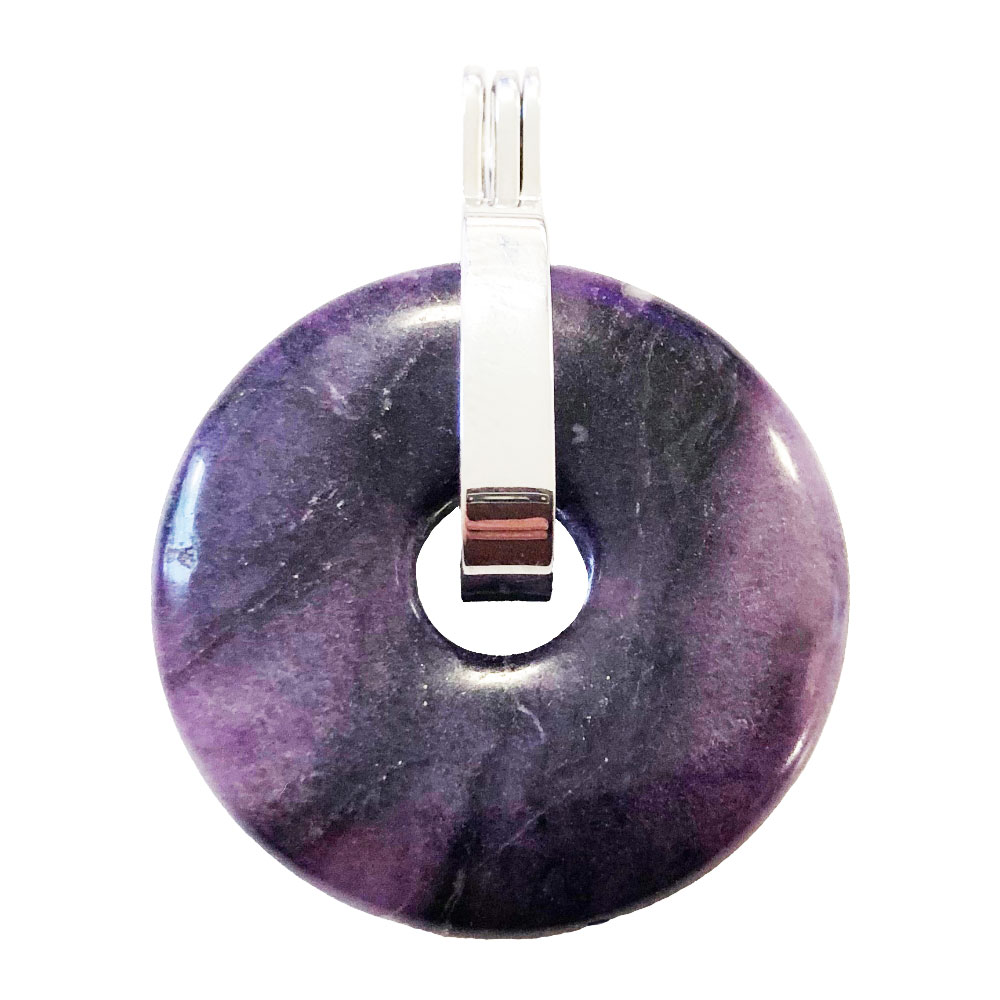 pendentif fluorite pi chinois donut 30mm support universel argente
