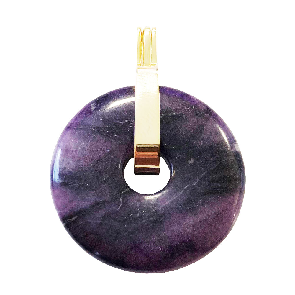 pendentif fluorite pi chinois donut 30mm support universel dore