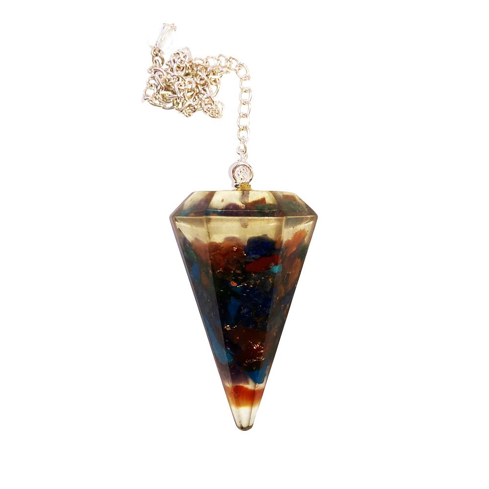 pendule orgonite 7 chakras hexagonal