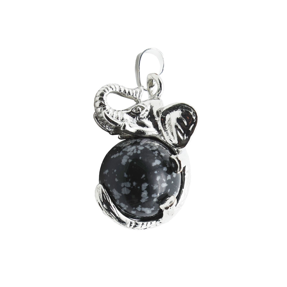 pendentif obsidienne neige elephant
