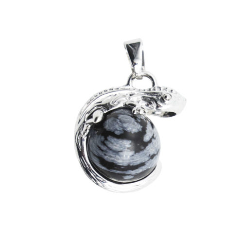 pendentif obsidienne neige lezard