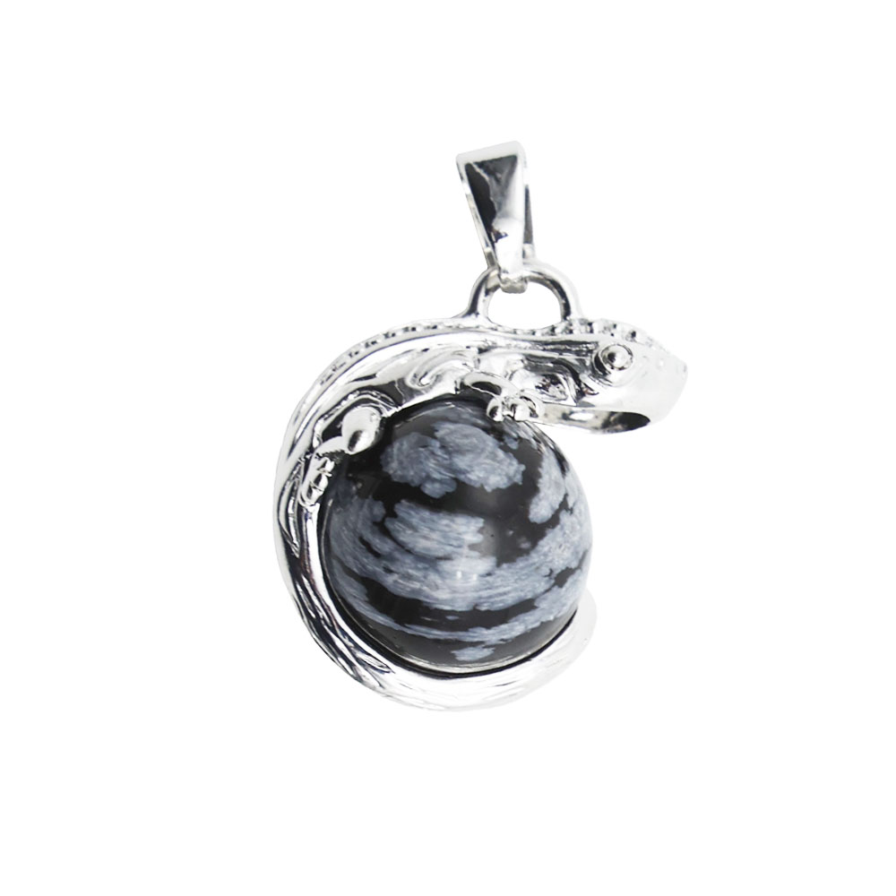 pendentif obsidienne neige lezard
