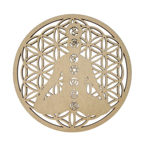 Plaque de rechargement Fleur de Vie 7 Chakras - Bois sculpté