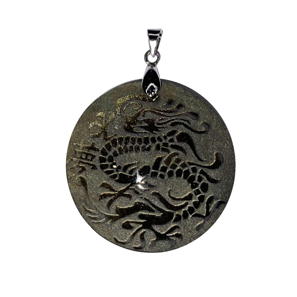 pendentif obsidienne dorée dragon