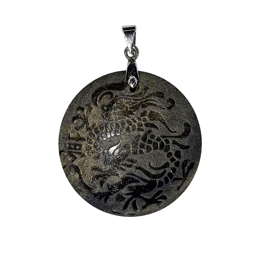 pendentif obsidienne dorée dragon