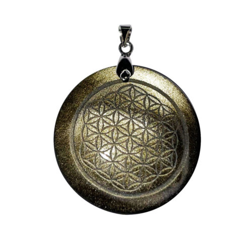 pendentif obsidienne dorée fleur