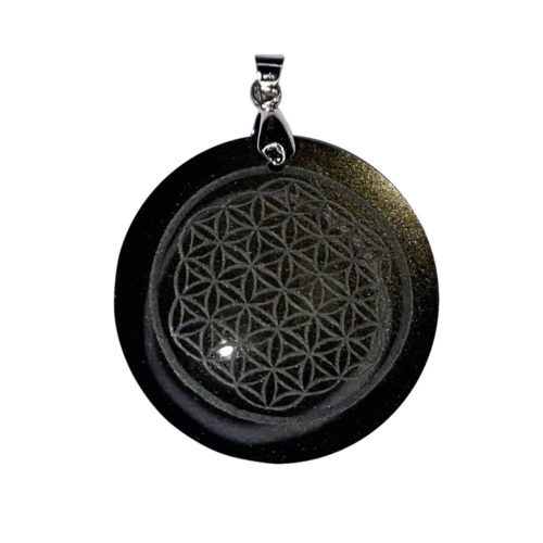 pendentif obsidienne dorée fleur