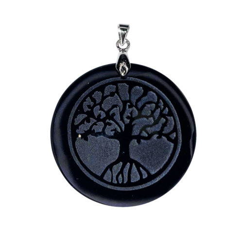 pendentif obsidienne noire arbre