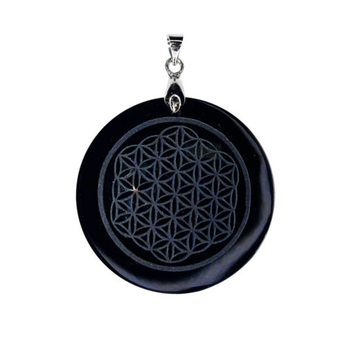 pendentif obsidienne noire fleur