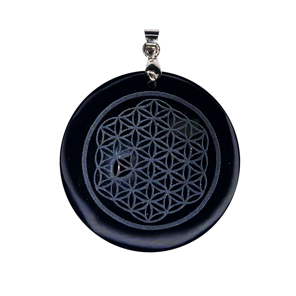 pendentif obsidienne noire fleur