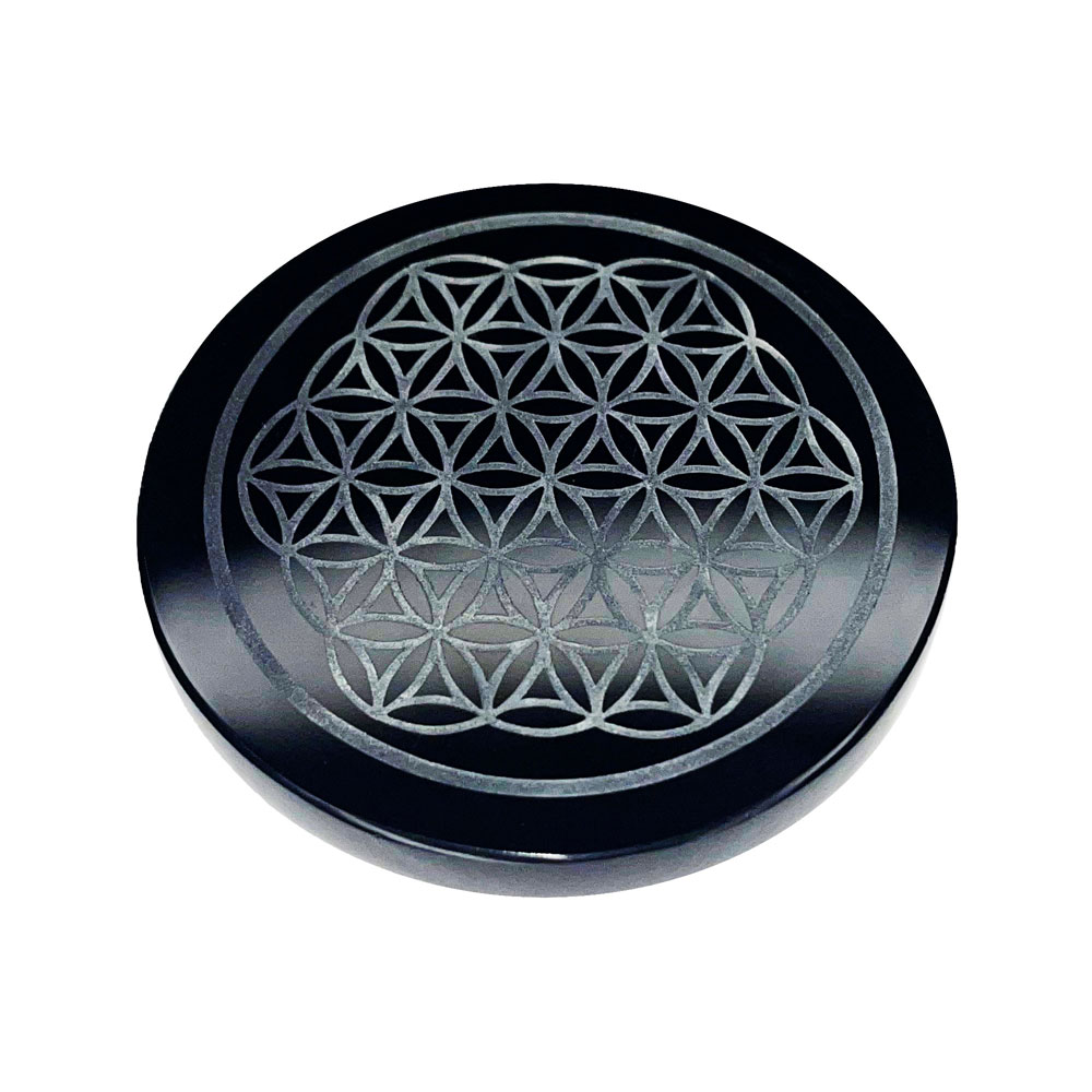 plaque obsidienne noire fleur