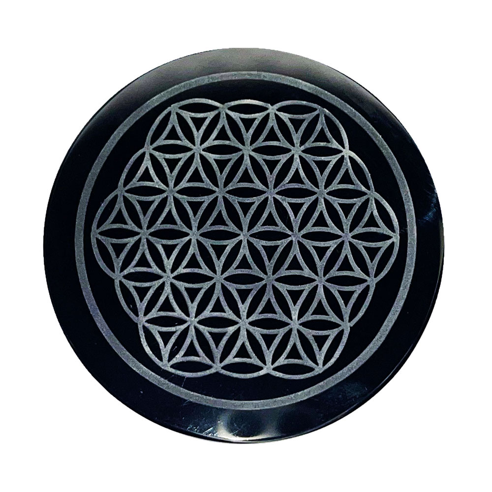 plaque obsidienne noire fleur