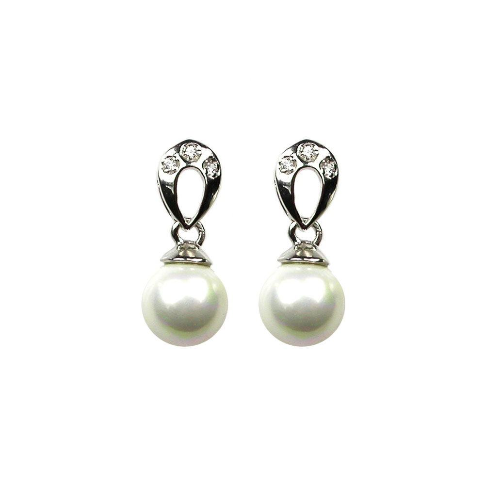 Boucles d'Oreilles en Perles de Majorque - 7 mm - Long. 17 mm