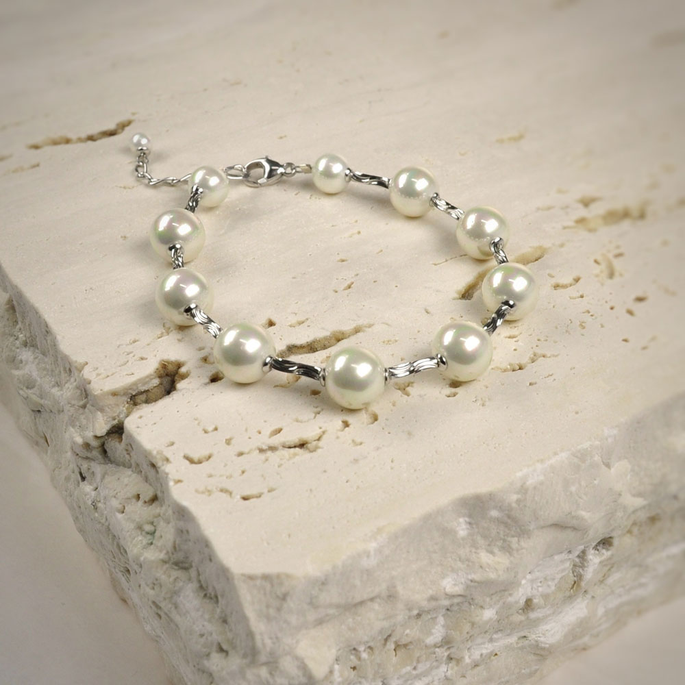 Bracelet en Perles de Majorque - 10 mm - Long. 20 cm - Image 7