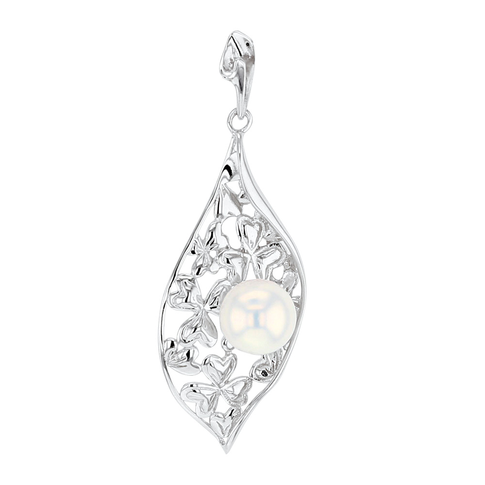 Pendentif Perle d'Eau Douce et Trèfles - Argent 925 rhodié