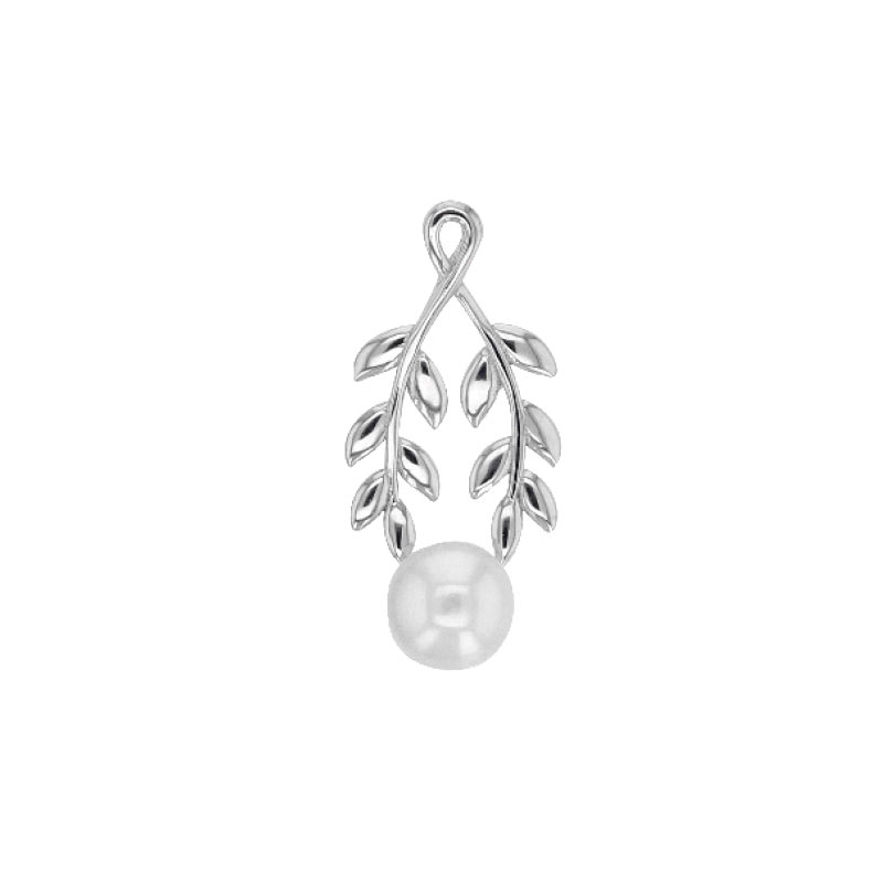 Pendentif Perle d'Eau Douce - Feuilles Argent 925 rhodié