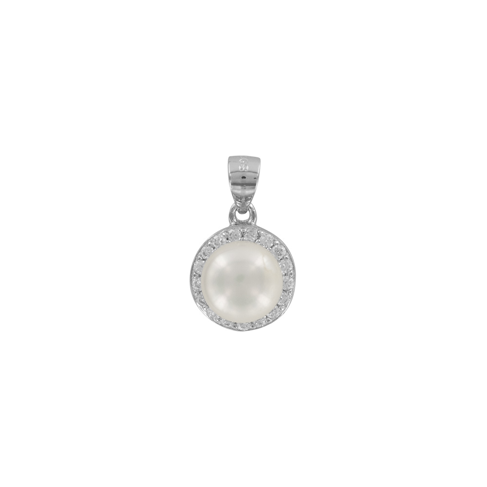 Pendentif rond Perle d'Eau Douce et Oxydes de zirconium