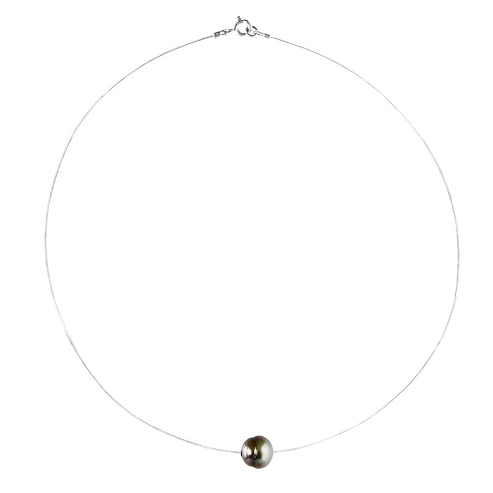 Collier Perle de Tahiti baroque cerclée - Ajustable - Argent 925 rhodié
