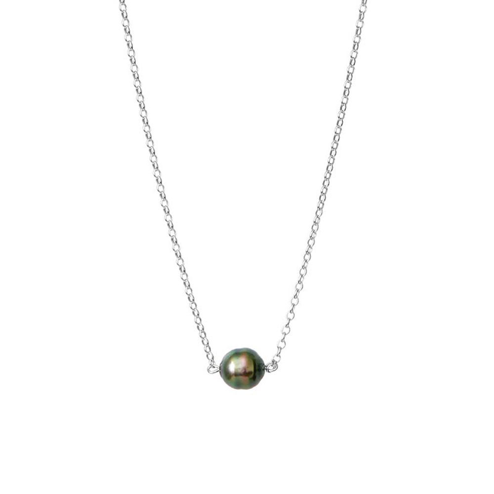 Collier Perle de Tahiti baroque cerclée - Argent 925 rhodié