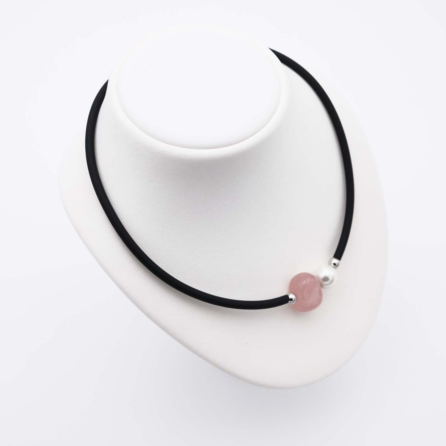 Collier en Perles de Majorque et Quartz rose - 12 mm - Long. 38 à 42 cm - Image 4