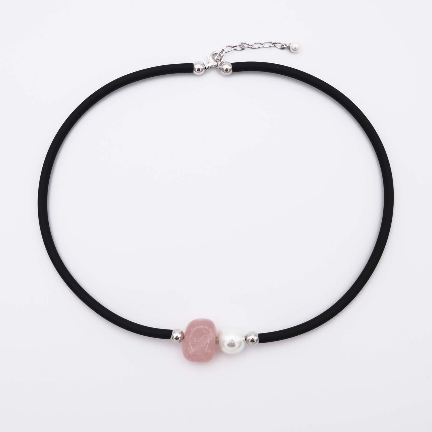 Collier en Perles de Majorque et Quartz rose - 12 mm - Long. 38 à 42 cm - Image 2
