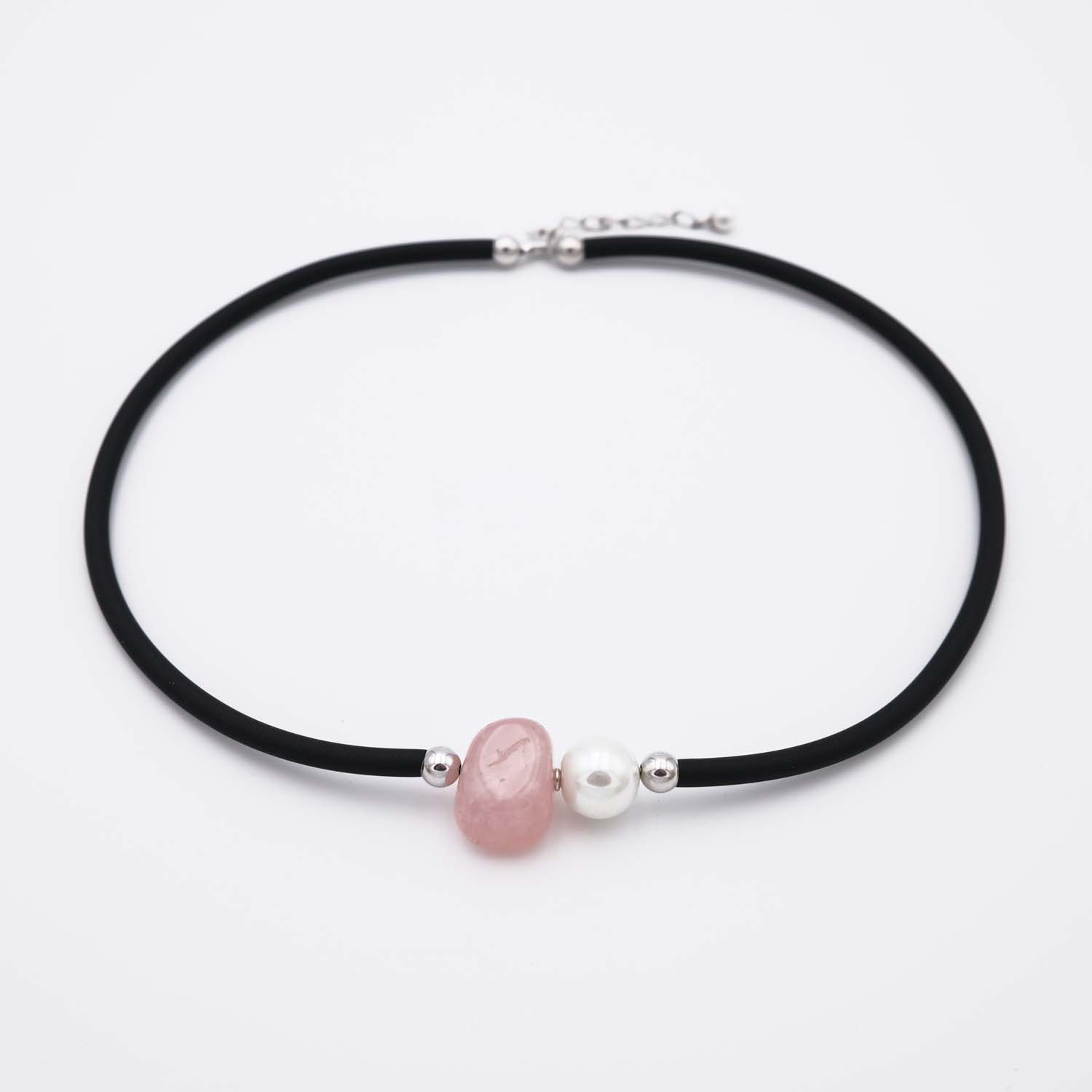 Collier en Perles de Majorque et Quartz rose - 12 mm - Long. 38 à 42 cm - Image 3