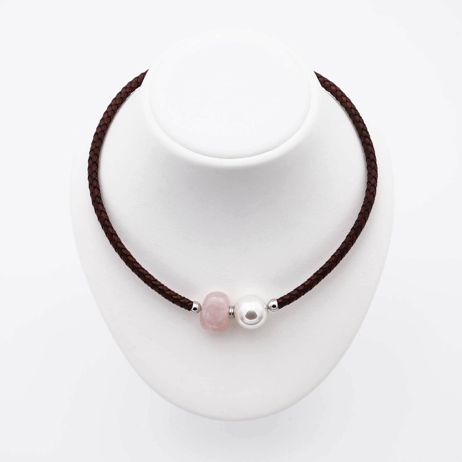 Collier en Perles de Majorque et Quartz rose - 16 mm - Long. 41 à 45 cm - Image 4