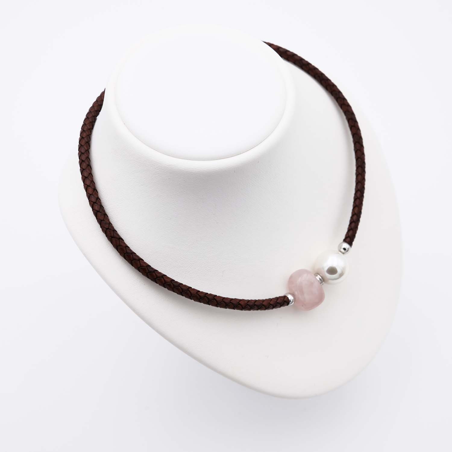 Collier en Perles de Majorque et Quartz rose - 16 mm - Long. 41 à 45 cm - Image 3