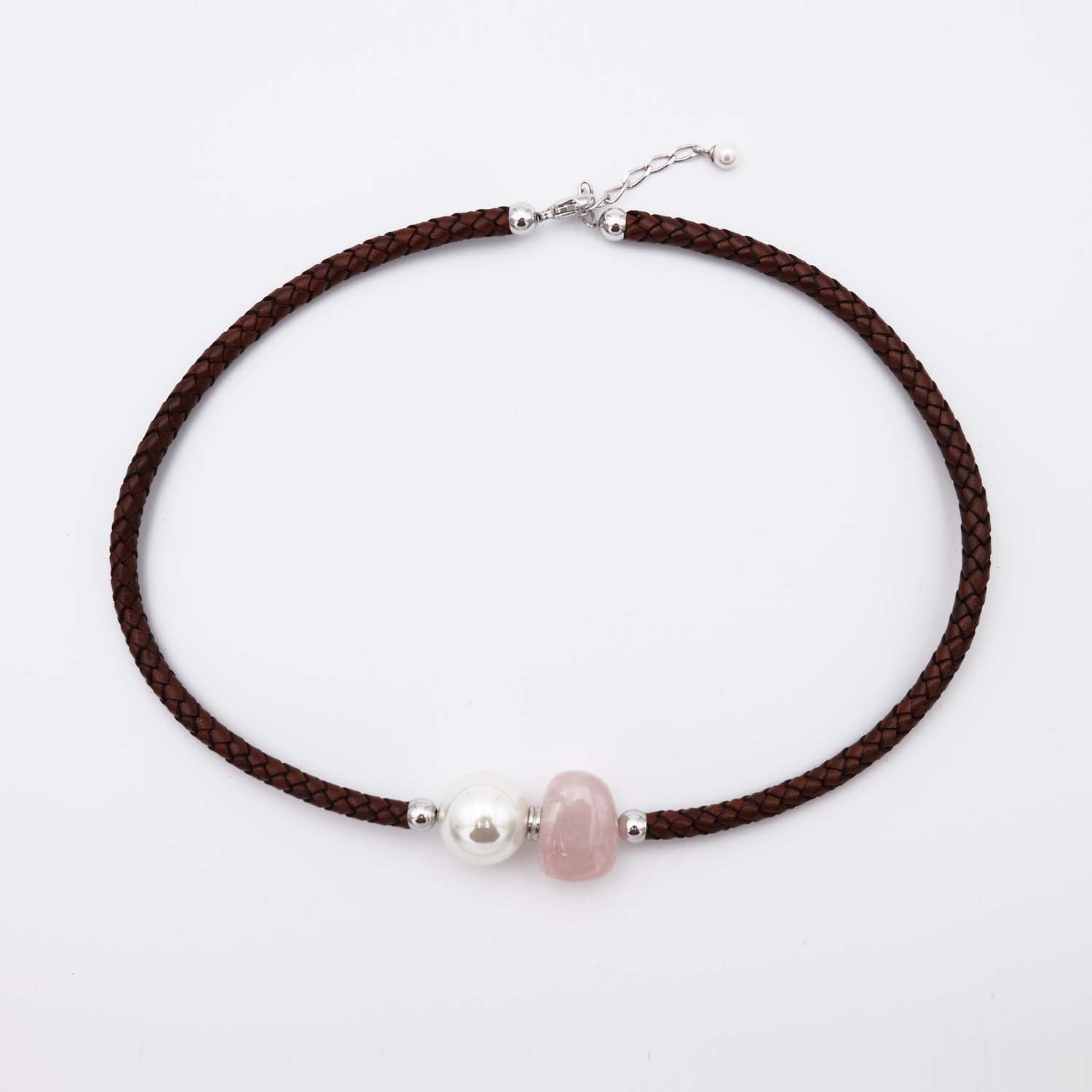 Collier en Perles de Majorque et Quartz rose - 16 mm - Long. 41 à 45 cm - Image 2