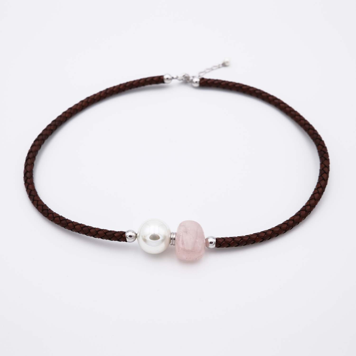 Collier en Perles de Majorque et Quartz rose - 16 mm - Long. 41 à 45 cm - Image 5