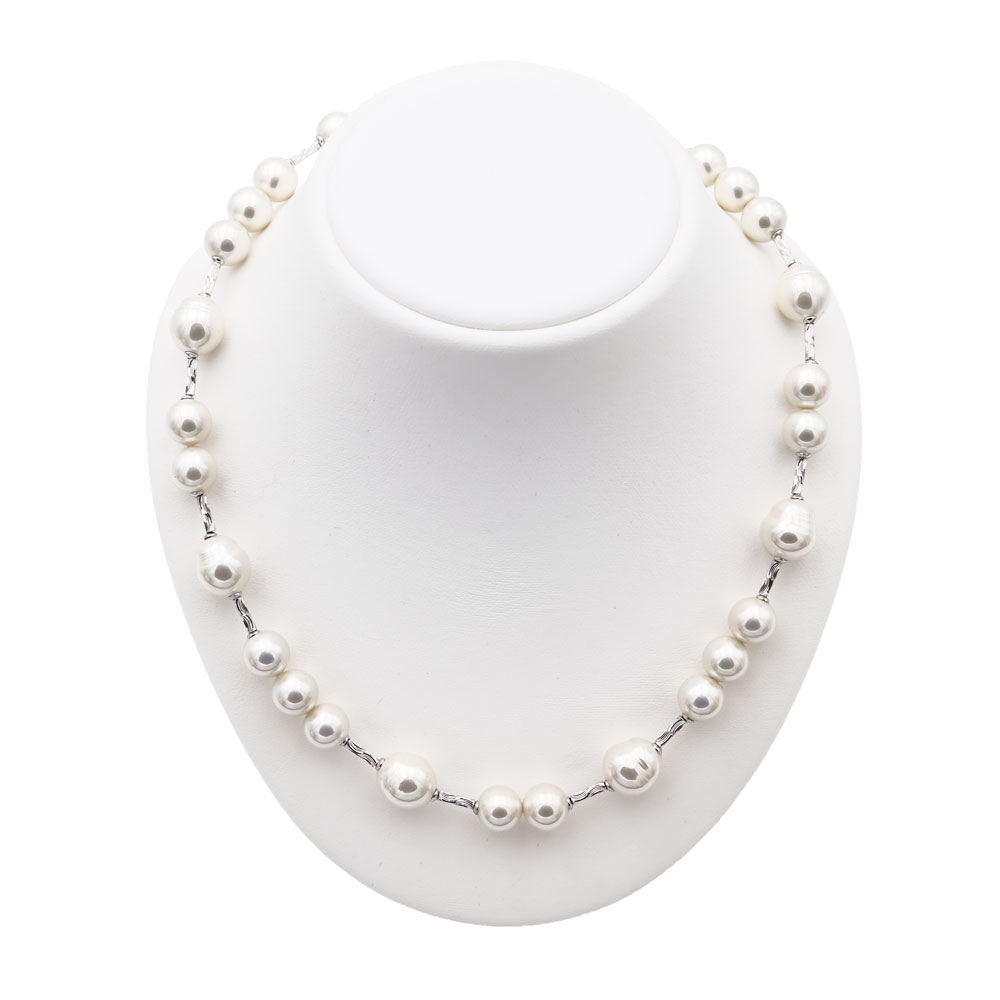 Collier en Perles de Majorque - 10 mm et baroque - Long. 45 cm ajustable