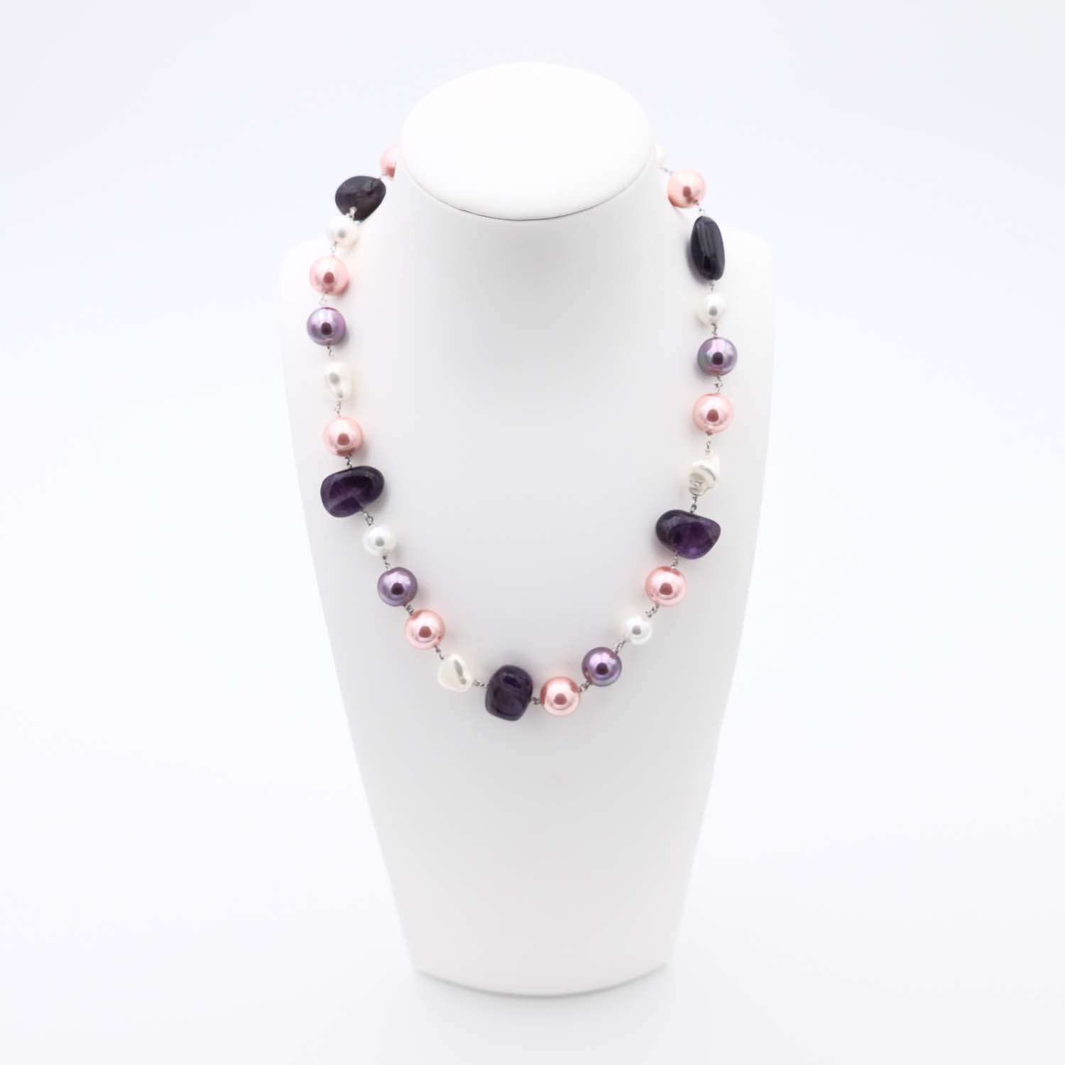 Collier en Perles de Majorque et Améthyste - 8 à 12 mm - Long. 47 cm - Image 2