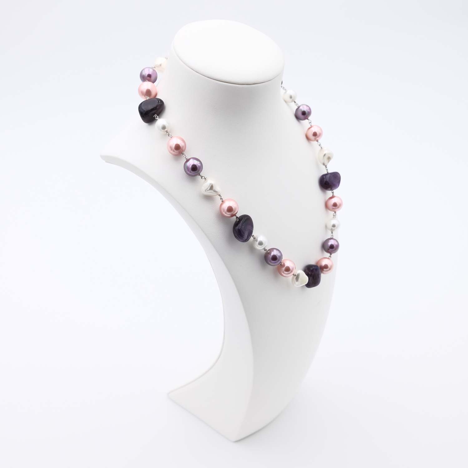 Collier en Perles de Majorque et Améthyste - 8 à 12 mm - Long. 47 cm - Image 3