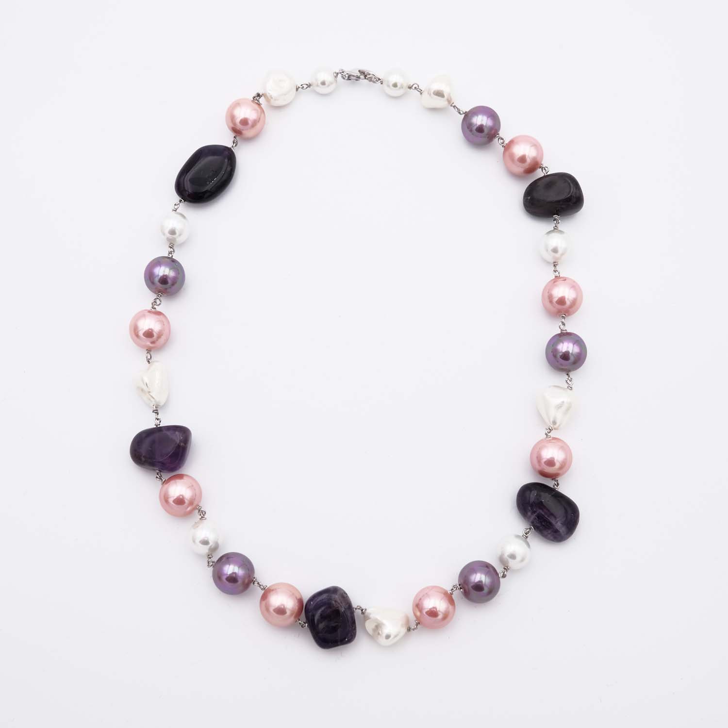 Collier en Perles de Majorque et Améthyste - 8 à 12 mm - Long. 47 cm - Image 4