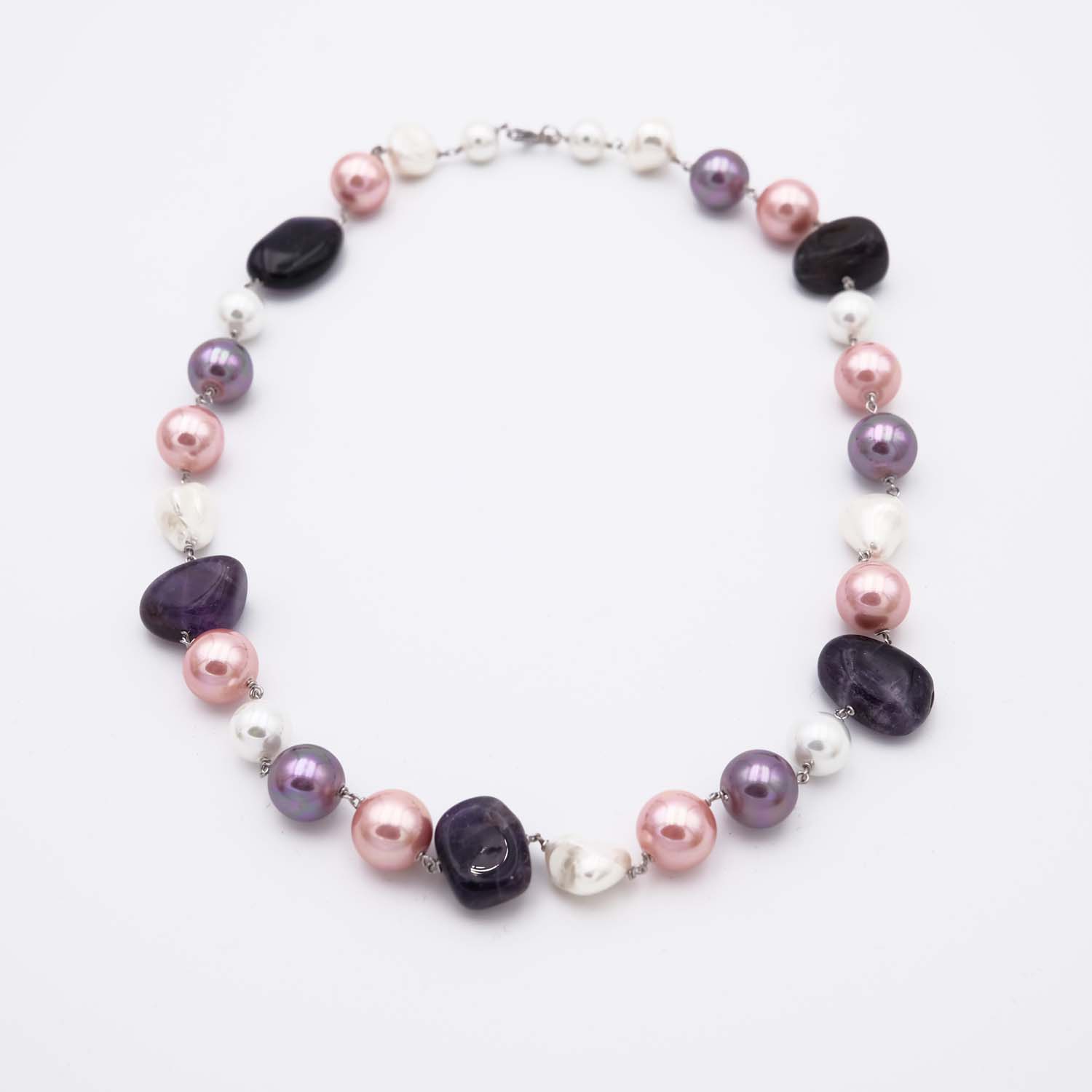 Collier en Perles de Majorque et Améthyste - 8 à 12 mm - Long. 47 cm - Image 5