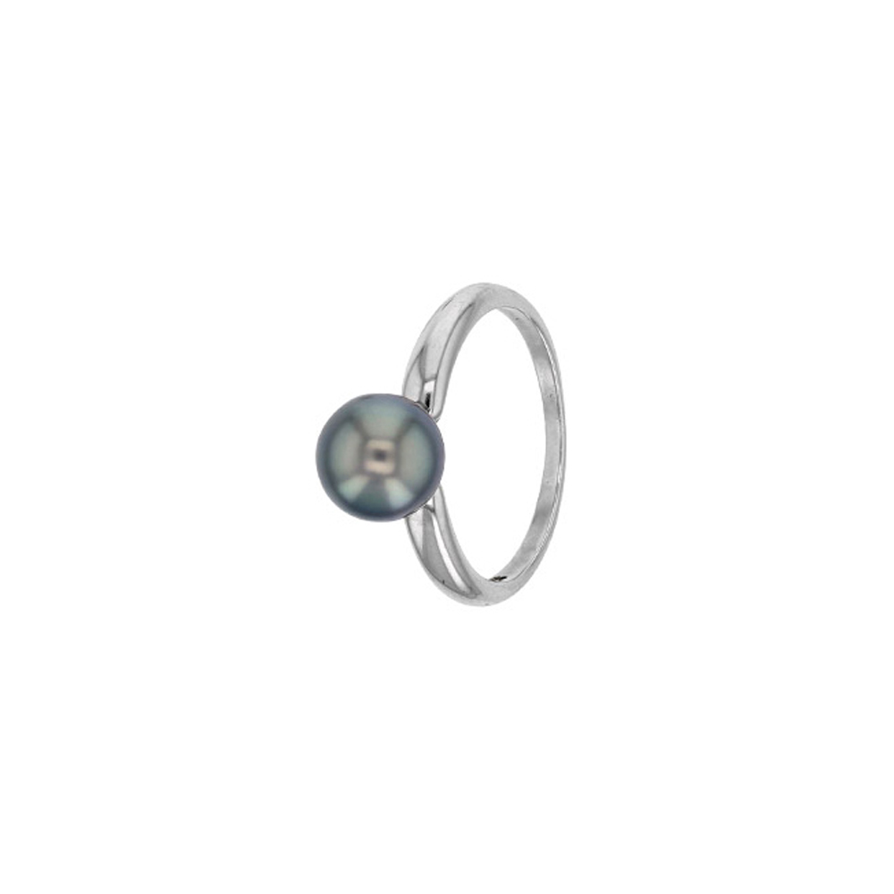 Bague ornée d'une Perle de Tahiti ronde - Argent 925 rhodié